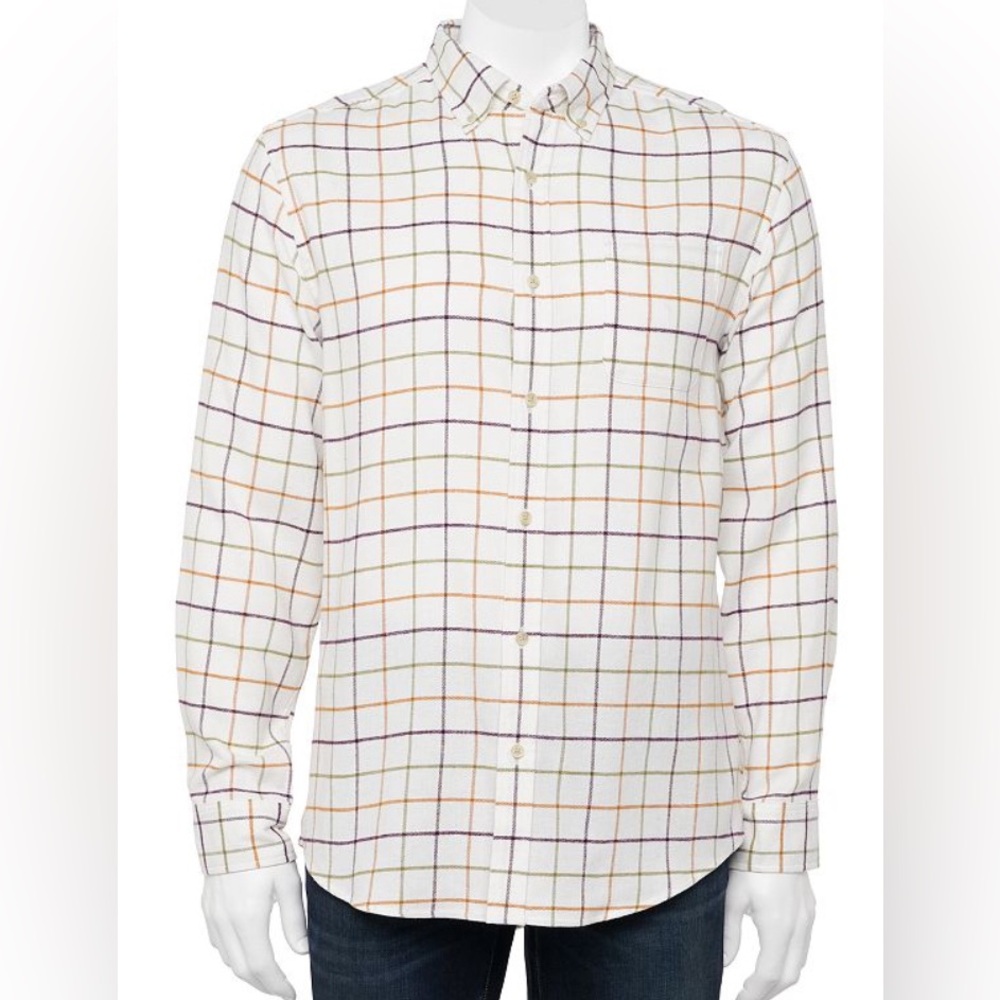 NWT XL Flannel Button Down Shirt Croft & Barrow Cream Window Men's